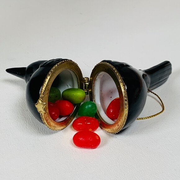 Black Crow Raven Porcelain Hinged Surprise Gift Trinket Box Christmas Ornament - Picture 9 of 9